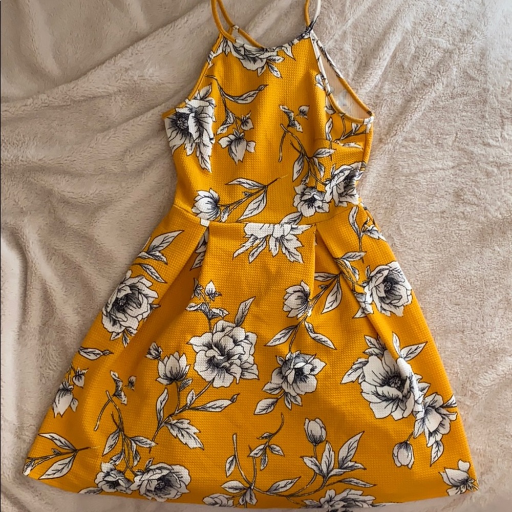 mustard yellow floral dress